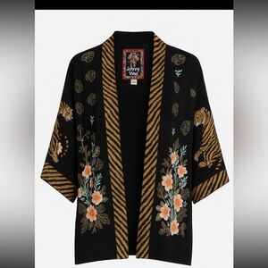 Johnny Was Catarina Tiger Kimono L Black Boho Embroidered Floral Sequin Jacket